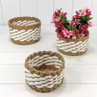 Корзины плетёные Круглые Набор 1/3 21*15 (±5%) из бумаги Натуральный/Белый