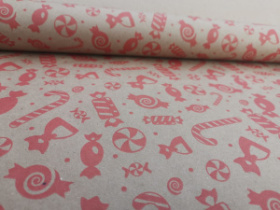 Упаковочная новогодняя бумага "Леденцы" красная 70см/60пл/10м