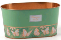 Декоративное овальное кашпо "Бабочки" 22.5X13.7XH11,3 см B20x11 см, св.зеленый. металл