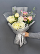 Быстросборная упаковка Форма №2. Цвет: матовая чередуется с серой пленкой, размер букета:в55,ш25