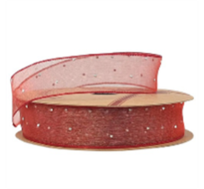 Лента органза "Жемчуг" 25mm*10 ярд бордовый 