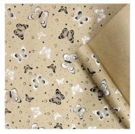 Крафт бумага Бабочки черный/белый на коричневом фоне 720мм/60гр/10м± 5%