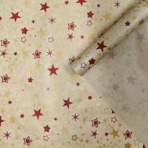 Крафт бумага Звезды красный/золото на коричневом 72см/40гр/10м± 5%