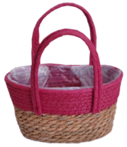 Корзина плетеная (эколоза/рогоз): 22x12xH13XHH25XB18X9, 1 шт., натур./розовый