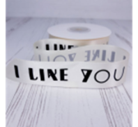 Лента атласная с принтом I Like you 25/25ярд кремовый Лента атласная с принтом I Like you 25/25ярд кремовый