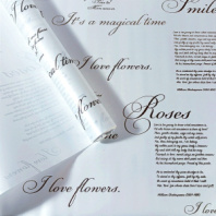 Матовая пленка двухсторонняя на втулке 50мкр Перламутр белый/Стихи черный 60 см*10 ярд ± 5%