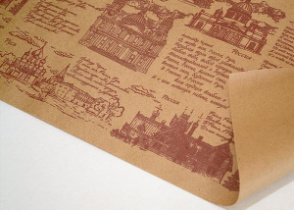 Крафт бумага "Россия" коричневый цв. на коричневом фоне 720мм/60гр/60мкр/8,5м± 5%