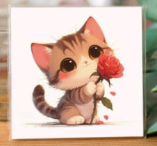 Карточка "Котик с розой" К412