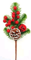 Ветка с ягодами , шариком и шишкой 30 см 