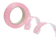 Лента простая (2см*50м) Роза крупная белая на розовом Р2122