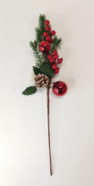 Ветка с красными ягодами , шариками и шишкой 50 см