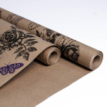 Крафт бумага "Розы" цв.черный-фиолетовый на коричневом фоне 720мм/60гр/60мкр/8,5м± 5%
