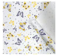 Крафт бумага Бабочки фиолетовый/желтый на белом фоне 720мм/60гр/10м± 5%