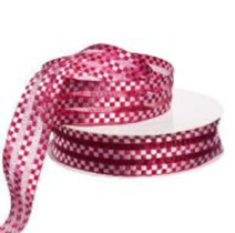 Лента органза с атласными вставками, 2,5cmx18yards, цв.красный