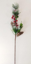 Ветка заснеженная с красными ягодами и шишками 60 см 