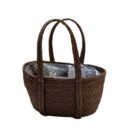 Корзина плетеная из эколозы 22x12xH13XHH25XB18X9, 1 шт., коричневый Корзина плетеная из эколозы 22x12xH13XHH25XB18X9, 1 шт., коричневый