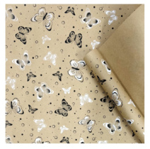 Крафт бумага Бабочки черный/белый на коричневом фоне 720мм/60гр/10м± 5%