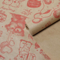 Крафт бумага "Мишки" красный цв. на коричневом фоне 70 см* 8,5 ярд ± 5%