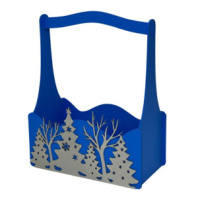 Декоративный ящик с высокой ручкой 255*125 h300 "Елочки" синий декор серебро