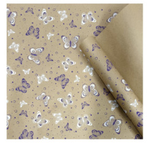 Крафт бумага Бабочки фиолетовый/белый на коричневом фоне 720мм/60гр/10м± 5%