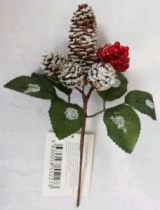 Ветка  с заснеженными шишками и ягодами 18 см