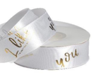 Лента атласная "I like you" 2,5см*25ярд, белый