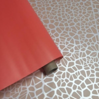 Матовая пленка двухсторонняя на втулке 50мкр "Мозайка" кофе с молоком/красн.-коралл 60см*10 ярд ± 5%