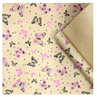 Крафт бумага Бабочки черный/розовый на коричневом фоне 720мм/60гр/10м± 5%