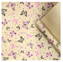 Крафт бумага Бабочки черный/розовый на коричневом фоне 720мм/60гр/10м± 5%