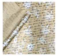 Крафт бумага Розы письмо белый/графит на коричневом фоне 720мм/40гр/10м± 5%