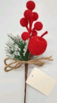 Ветка с красными ягодами и яблоком 22 см 