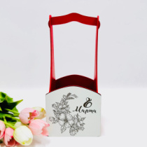 Декоративный ящик квадратный с высокой ручкой 140*125*h300 8 марта цветы красный