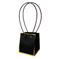 Пакет под цветы 13*13*15см Квадрат Черный с Золотой каймой и пластиковой ручкой Пакет под цветы 13*13*15см Квадрат Черный с Золотой каймой и пластиковой ручкой