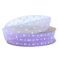 Лента органза  "Горошек" 25мм х30ярд сиреневый/белый