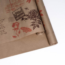 Крафт бумага "Розы" цв.коричневый-красный на коричневом фоне 720мм/60гр/60мкр/8,5м± 5%