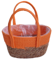 Корзина плетеная (эколоза/рогоз):23x13xH13xHH25 B18x9, 1 шт., натур./оранжевый