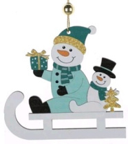 Декоративная подвеска Снеговик на санках 10 см Декоративная подвеска Снеговик на санках 10 см