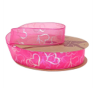 Лента органза "Перламутровые сердца" 25mm*10 ярд ярко-розовый Лента органза "Перламутровые сердца" 25mm*10 ярд ярко-розовый