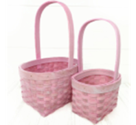 Набор корзин из бересты (секвойя) 2шт, овал, 22*17*12.5/32.5, 16*12*12/27, розовый