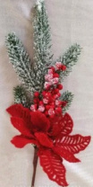 Ветка заснеженная с ягодами и красным цветком 31 см Ветка заснеженная с ягодами и красным цветком 31 см