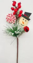 Ветка с леденцом , ягодами , колокольчиком и снеговиком 45 см 