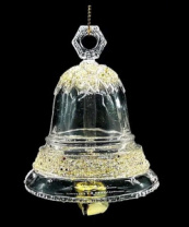 Фигурка декоративная Колокольчик с золотым  глиттером на подвеске 9,5 см акрил