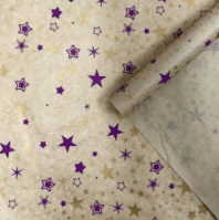Крафт бумага Звезды сиреневый/золото на коричневом 72см/40гр/10м± 5%