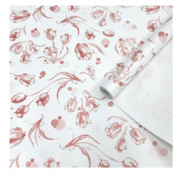 Крафт бумага Цветочный вальс красный перламутр на белом  720 мм/60гр/10м ± 5%