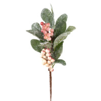 Ветка с ягодами заснеженная, 33см, зеленый/розовый