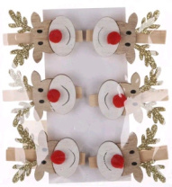 Набор декоративных прищепок Олени 3,5х4 см 6 шт Набор декоративных прищепок Олени 3,5х4 см 6 шт