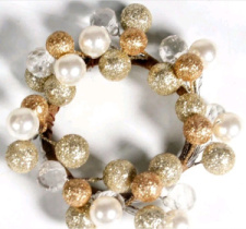 Венок декоративный 13 см золото с белым 