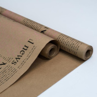 Крафт бумага "Газета" цв.черно-розовый на коричневом фоне 720мм/60гр/60мкр/8,5м± 5%