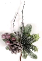 Ветка декоративная с ягодами и шишкой 22 см 