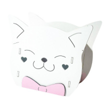 Кашпо деревянное для цветов и подарков "Котик" с аппликацией, белый, 18,8х12,8х16,7 см